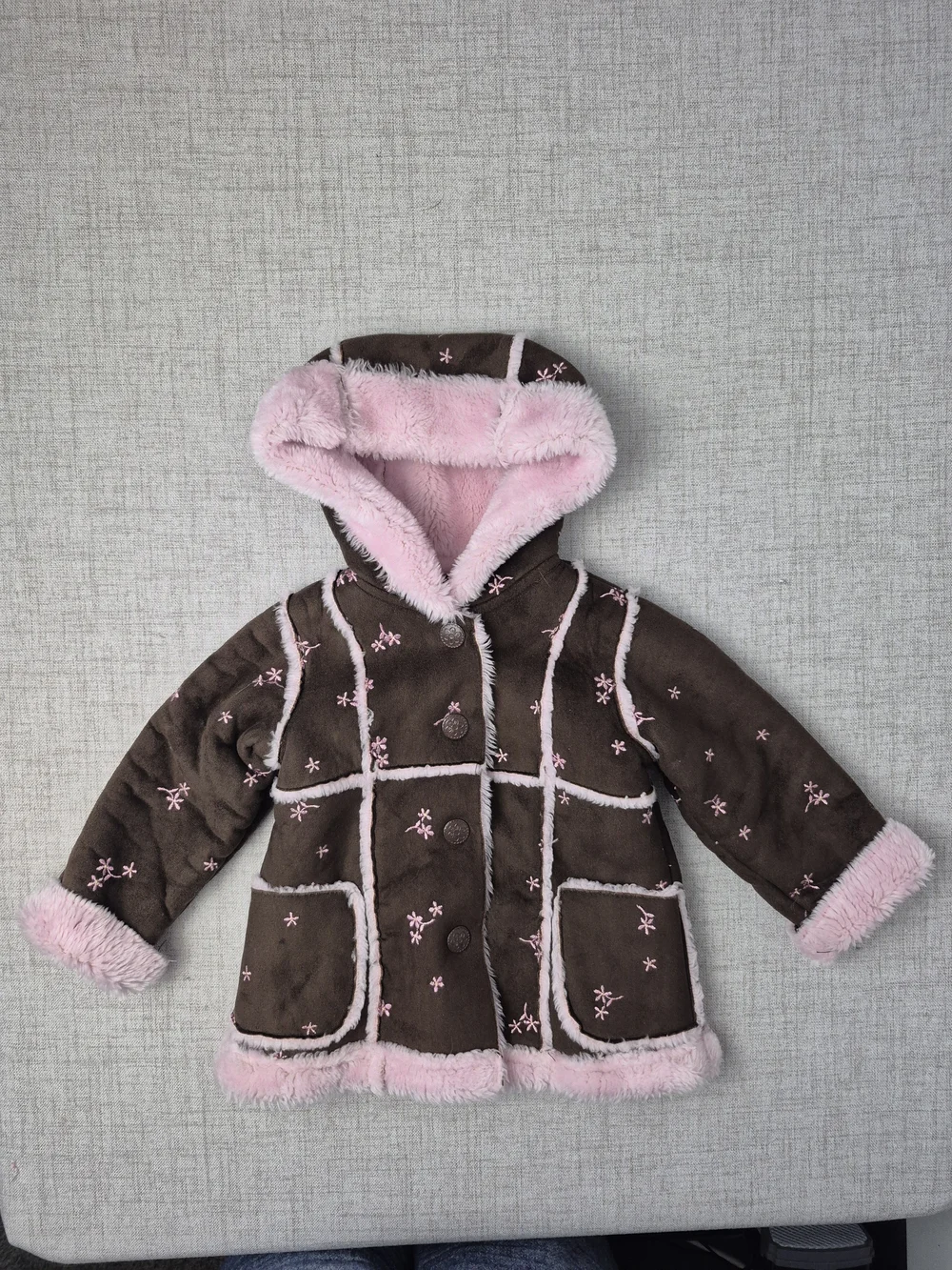 Vintage 90s OshKosh B’gosh Baby Girl Faux Shearling Floral Embroidered Coat 18M